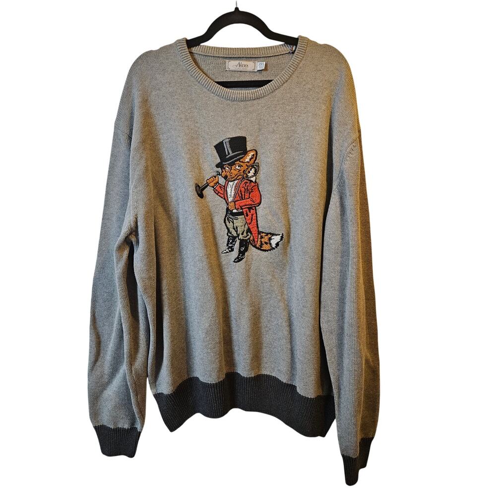 Akoo 2XL Embroidered Fox Sweater Leather Elbow Patch Rare Streetwear Vintage y2k
